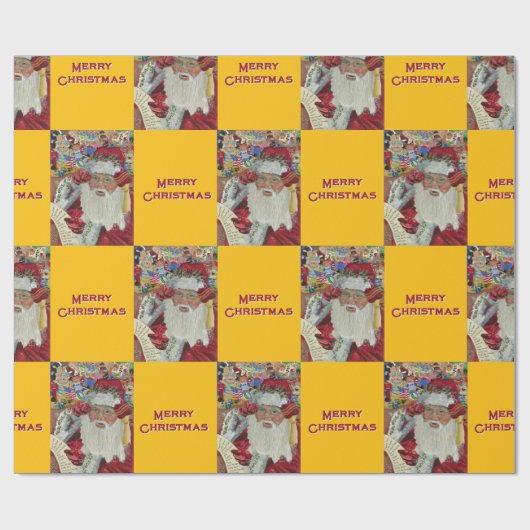 クラシックサンタ – チェックイトゥーズホリデー金ゴールド ラッピングペーパー (フラット)