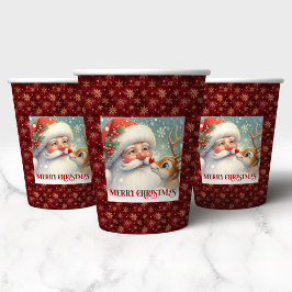 クラシックサンタ ルドルフ かわいいクリスマス ペーパーカップ アート