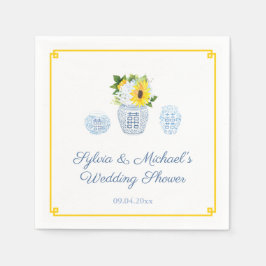 クラシックサンフラワーズブルー&ホワイト花器ブライダルシャワー スタンダードカクテルナプキン
