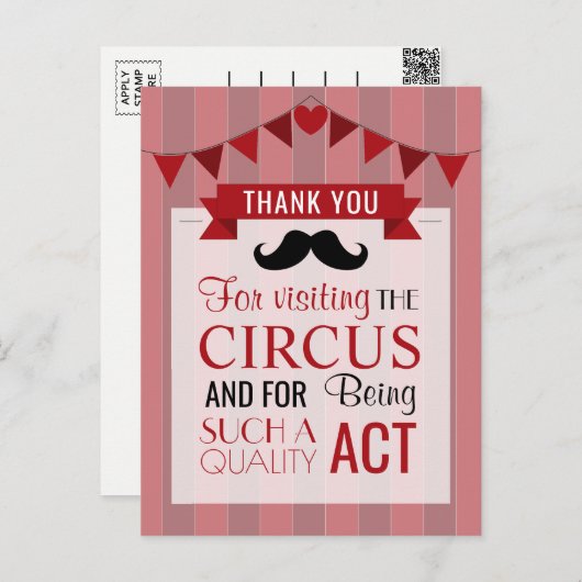 クラシックサーカスポスターバースデーパーティーありがとう ポストカード (正面/裏面)