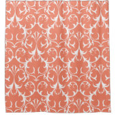 クラシックサーモン&ホワイトダマスクフローラ シャワーカーテン (正面)