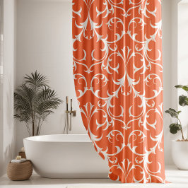 クラシックサーモン&ホワイトダマスクフローラ シャワーカーテン