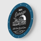 クラシックシェビートラックガレージパパの任意の名前ブルー ラージ壁時計 (傾斜)