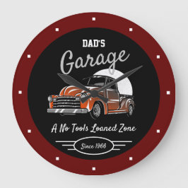 クラシックシェヴィトラックガレージパパの任意の名前ダークレッド ラージ壁時計