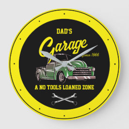 クラシックシェヴィートラックガレージ名ブラックイエロー ラージ壁時計