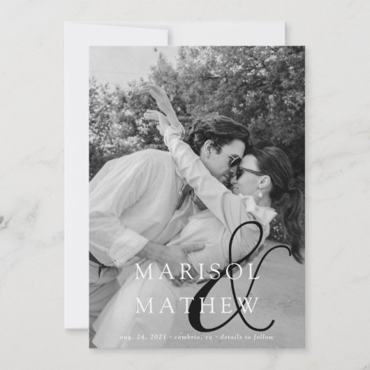 クラシックシックなアンパサンドFlat日付カードの保存 セーブザデート (正面)