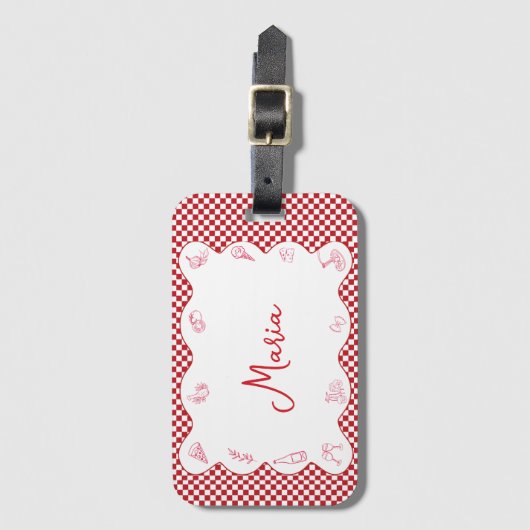 クラシックシックイタリアンテーマ名の赤市松模様にい ラゲッジタグ (正面縦)