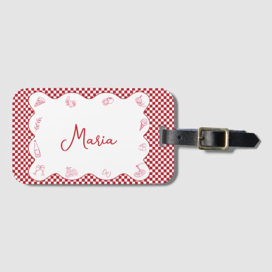 クラシックシックイタリアンテーマ名の赤市松模様にい ラゲッジタグ (正面横)