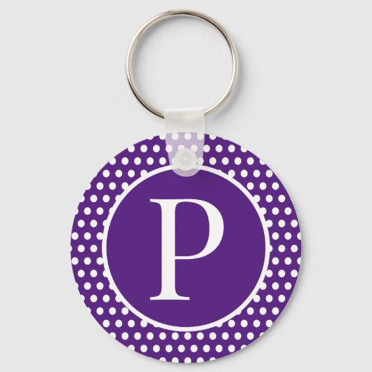 クラシックシックイニシャルレターパープル水玉模様 キーホルダー (正面)