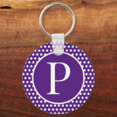 クラシックシックイニシャルレターパープル水玉模様 キーホルダー (裏面)