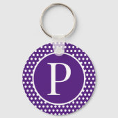 クラシックシックイニシャルレターパープル水玉模様 キーホルダー (裏面)