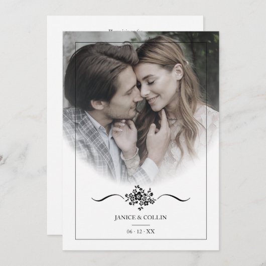 クラシックシックタイポグラフィスクリプトフォト結婚ズ 招待状 (正面/裏面)