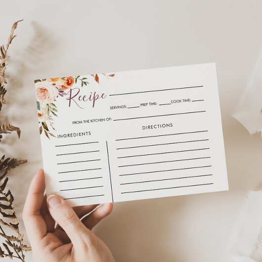 クラシックシックボホフローラブライダルシャワーレシピカード