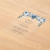 クラシックシック埃っぽいブルーフローラウォーターカラー結婚ズ アクリル招待状 (レイダウン)