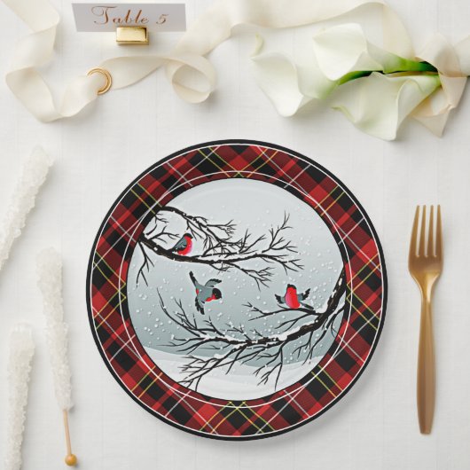 クラシックシック赤黒黄白タータンチェック模様 ペーパープレート (ウェディング)