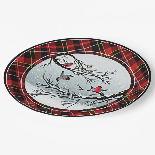 クラシックシック赤黒黄白タータンチェック模様 ペーパープレート (アングル)