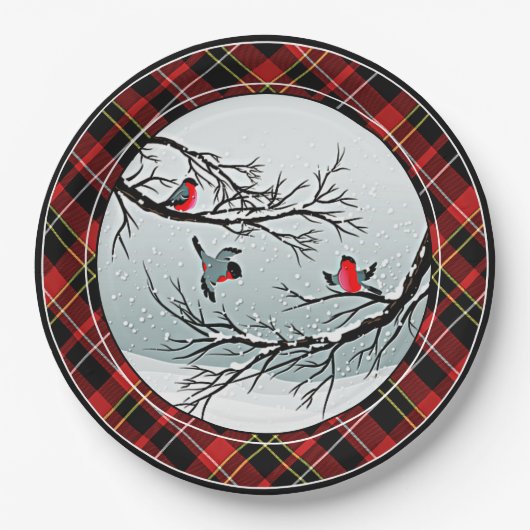 クラシックシック赤黒黄白タータンチェック模様 ペーパープレート (正面)