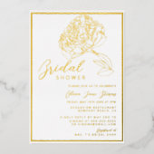 クラシックシック金ゴールドフレーム牡丹赤面ブライダルシャワー 箔招待状 (正面)