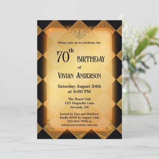 クラシックシック金ゴールドブラックエレガント誕生日 招待状 (スタンド正面)