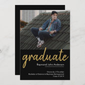 クラシックシック・ブラック金ゴールド大学院修士課程修了 案内状 (正面/裏面)