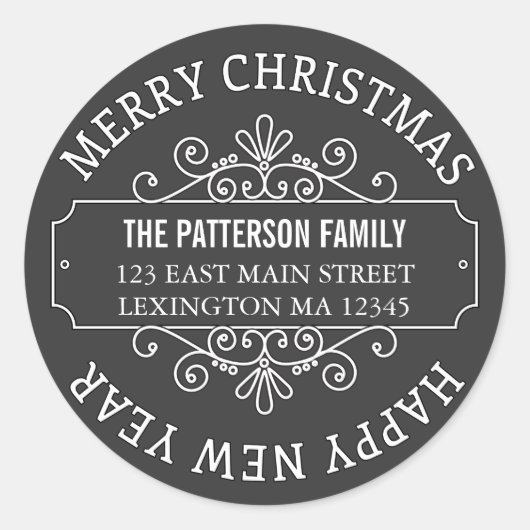 クラシックシャルボードメリークリスマスラベル ラウンドシール (正面)