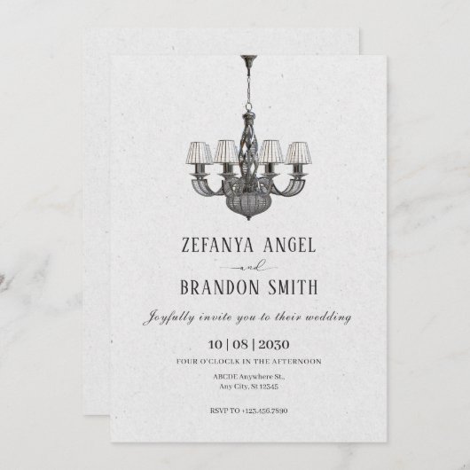 クラシックシャンデリア結婚インテリア 招待状 (正面/裏面)