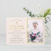 クラシックシャンパンと金ゴールドフォト聖餐会 招待状 (スタンド正面)