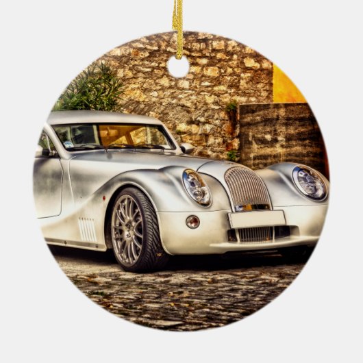 クラシックシルバースポーツカー セラミックオーナメント (裏面)