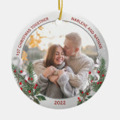 クラシックシルバーフレーム写真第1回クリスマス一緒 セラミックオーナメント (正面)