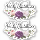 クラシックシルバーフローラバラ個人名ロゴ2アップ シール (正面)