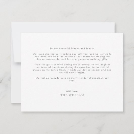 クラシックシルバー横向きロマンチック結婚写真 サンキューカード (裏面)