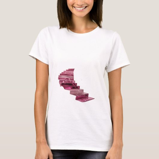 クラシックシルバー輝く階段スローガンTシャツ Tシャツ (正面)