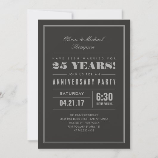 クラシックシルバー 結婚25周年 招待状 (正面)