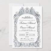 クラシックシルバ縁どスの白イスラム結婚教徒 招待状 (正面)