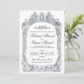 クラシックシルバ縁どスの白イスラム結婚教徒 招待状 (スタンド正面)