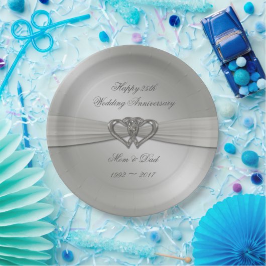 クラシックシルバ25結婚周年記念プレート ペーパープレート (パーティー)