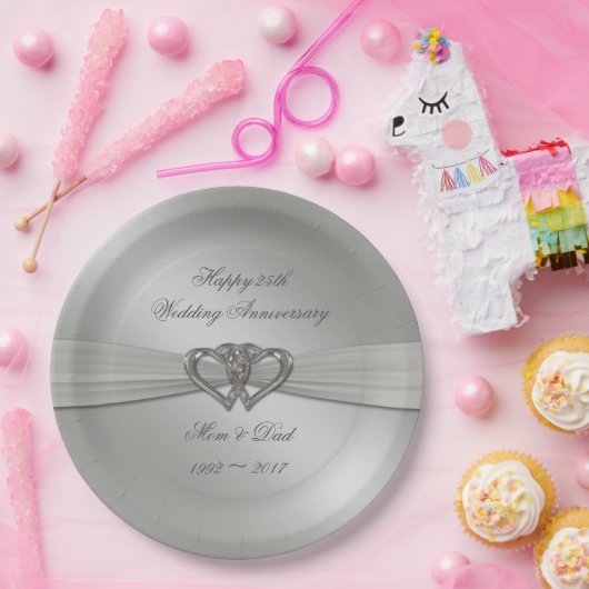 クラシックシルバ25結婚周年記念プレート ペーパープレート (パーティー)