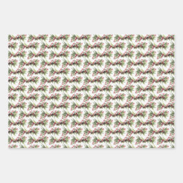 クラシックシンプルの緑と赤いホリーベリー ラッピングペーパーシート