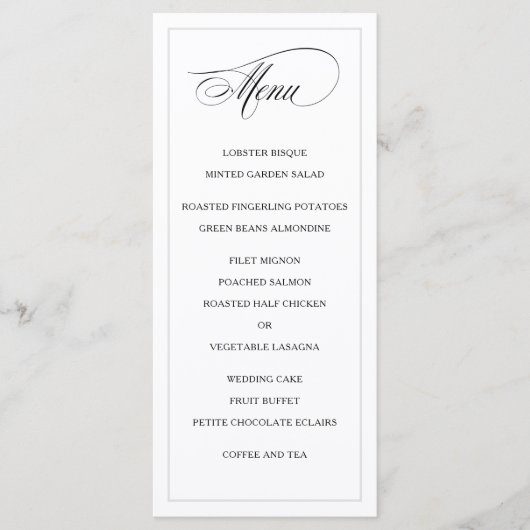 クラシックシンプルエレガンス結婚のメニュー プログラム (正面)