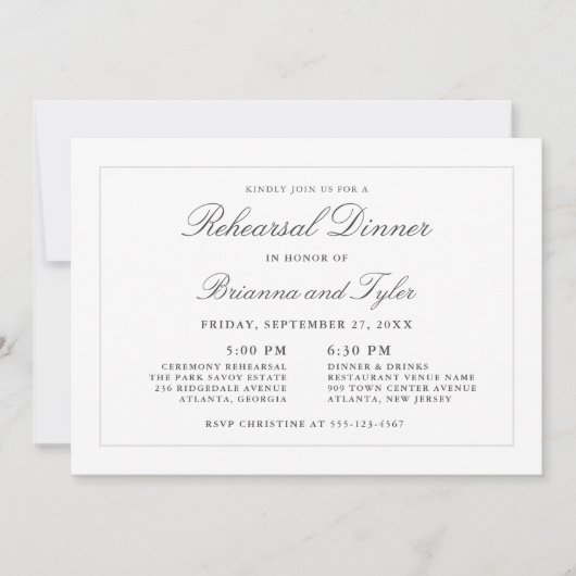 クラシックシンプルエレガンス結婚ズリハーサルディナー 招待状 (正面)