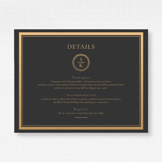 クラシックシンプルエレガンス金ゴールド結婚ブラック エンクロージャーカード