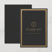クラシックシンプルエレガンス金ゴールド結婚ブラック サンキューカード (正面/裏面)