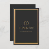 クラシックシンプルエレガンス金ゴールド結婚ブラック サンキューカード (正面/裏面)