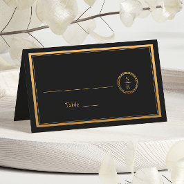 クラシックシンプルエレガンス金ゴールド結婚ブラック プレイスカード