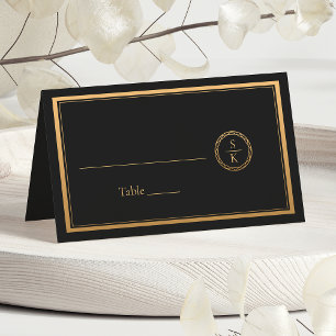 クラシックシンプルエレガンス金ゴールド結婚ブラック プレイスカード