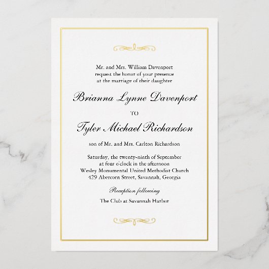 クラシックシンプルエレガントウェディング 箔招待状 (正面)