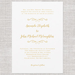 クラシックシンプルエレガントフォーマル金ゴールド結婚ホワイト 招待状