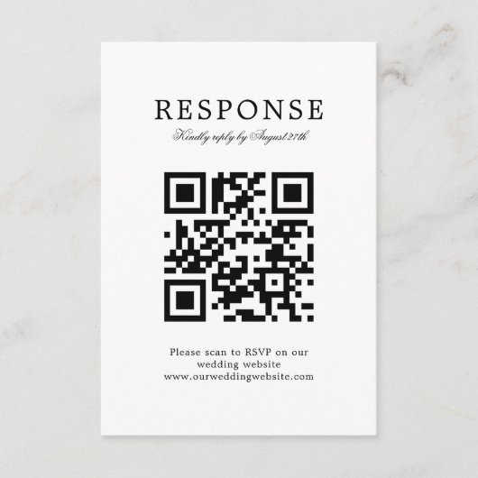 クラシックシンプルエレガント結婚式Rsvp QRコード エンクロージャーカード (正面)