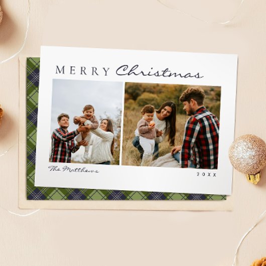 クラシックシンプルグリーンプライド家族写真クリスマス シーズンカード