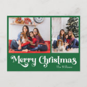 クラシックシンプルグリーンメリークリスマスツーフォト シーズンポストカード (正面)